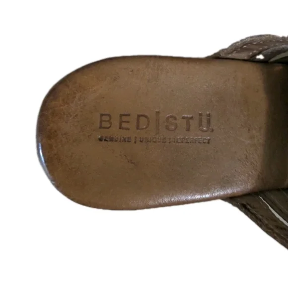SOLD Bed Stu Gina Tan Rustic Genuine Leather Slides Heels Sandals Platforms 11 - Picture 8 of 9